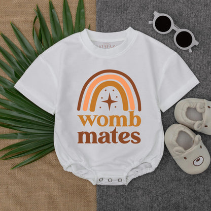 Womb Mates Twin Romper Short Sleeve Bubble Cute Best Friends Baby Boy Outfit Newborn Gift Idea