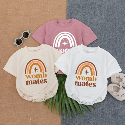 Womb Mates Twin Romper Short Sleeve Bubble Cute Best Friends Baby Boy Outfit Newborn Gift Idea