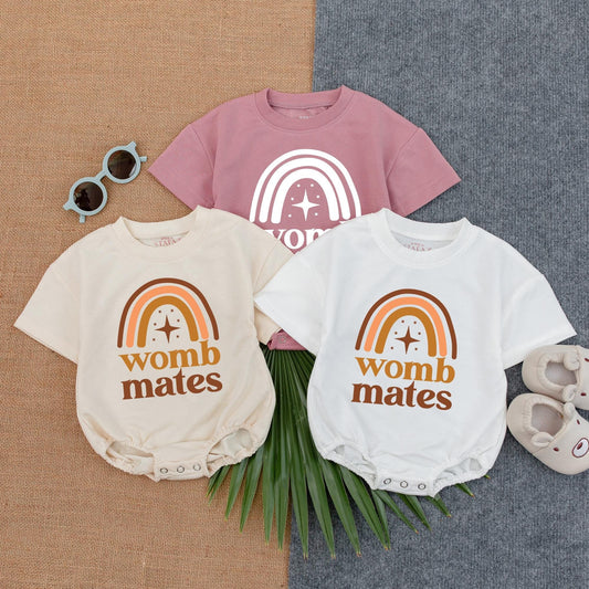 Womb Mates Twin Romper Short Sleeve Bubble Cute Best Friends Baby Boy Outfit Newborn Gift Idea