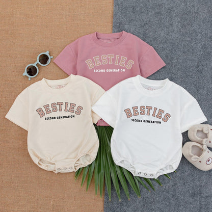 Second Generation Besties Romper Baby Matching Outfit Short Sleeve Bubble Cotton for Baby Shower Gift