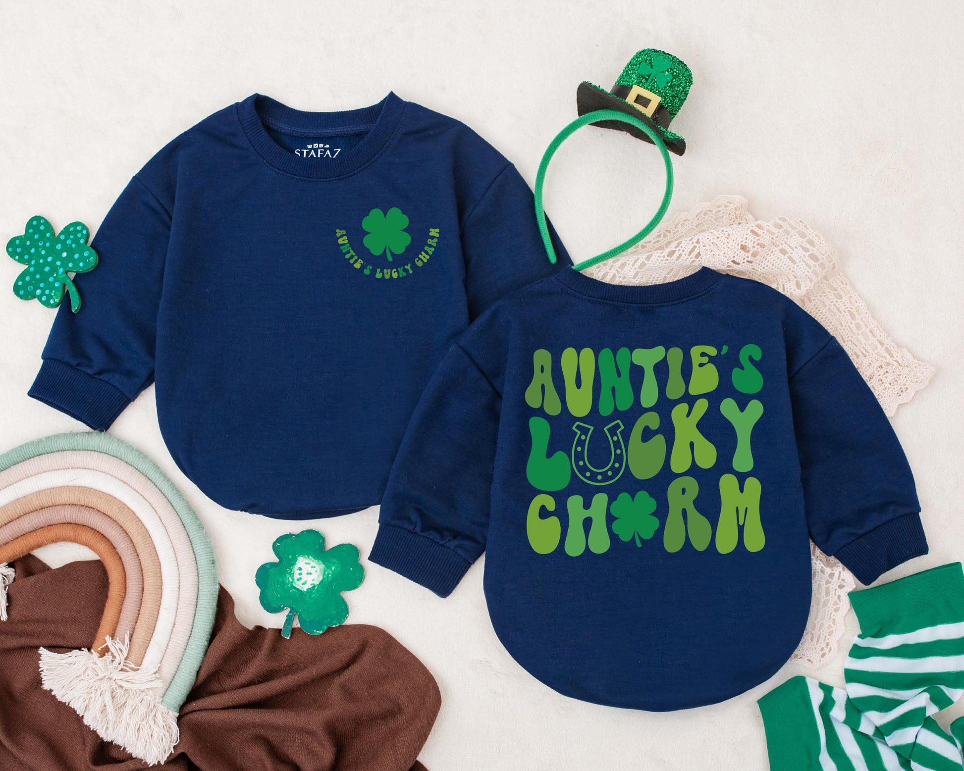 Auntie's Lucky Charm Baby Romper My First St Patrick's Day Outfit Infant Bodysuit Soft Four Leaf Clover Design Gift for Boys Girls