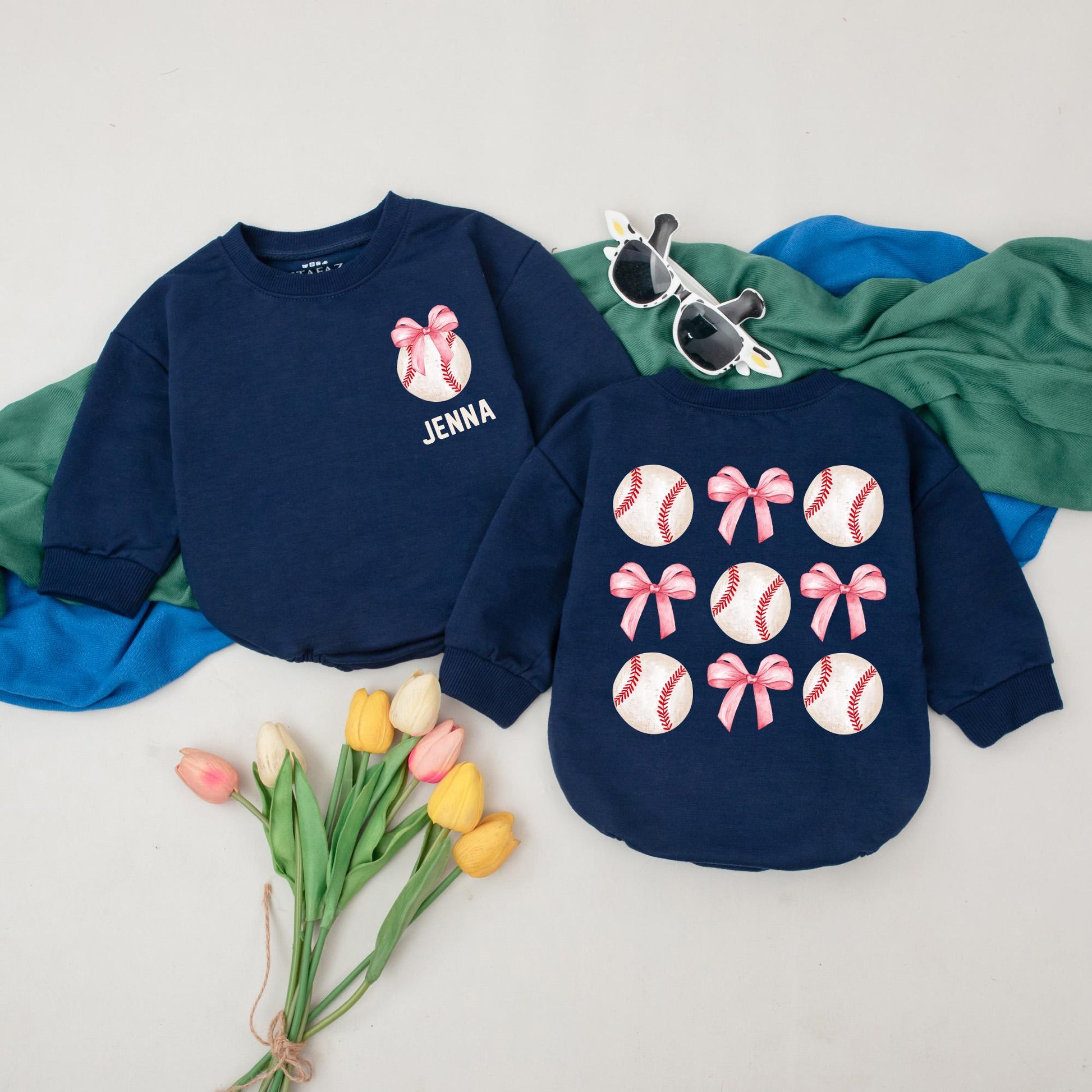 Personalized Baseball Romper Retro Game Day Natural Bubble Baby Girl Outfit Custom Name Gameday Season Kid Gift Vintage Style First Birthday Outfit 135