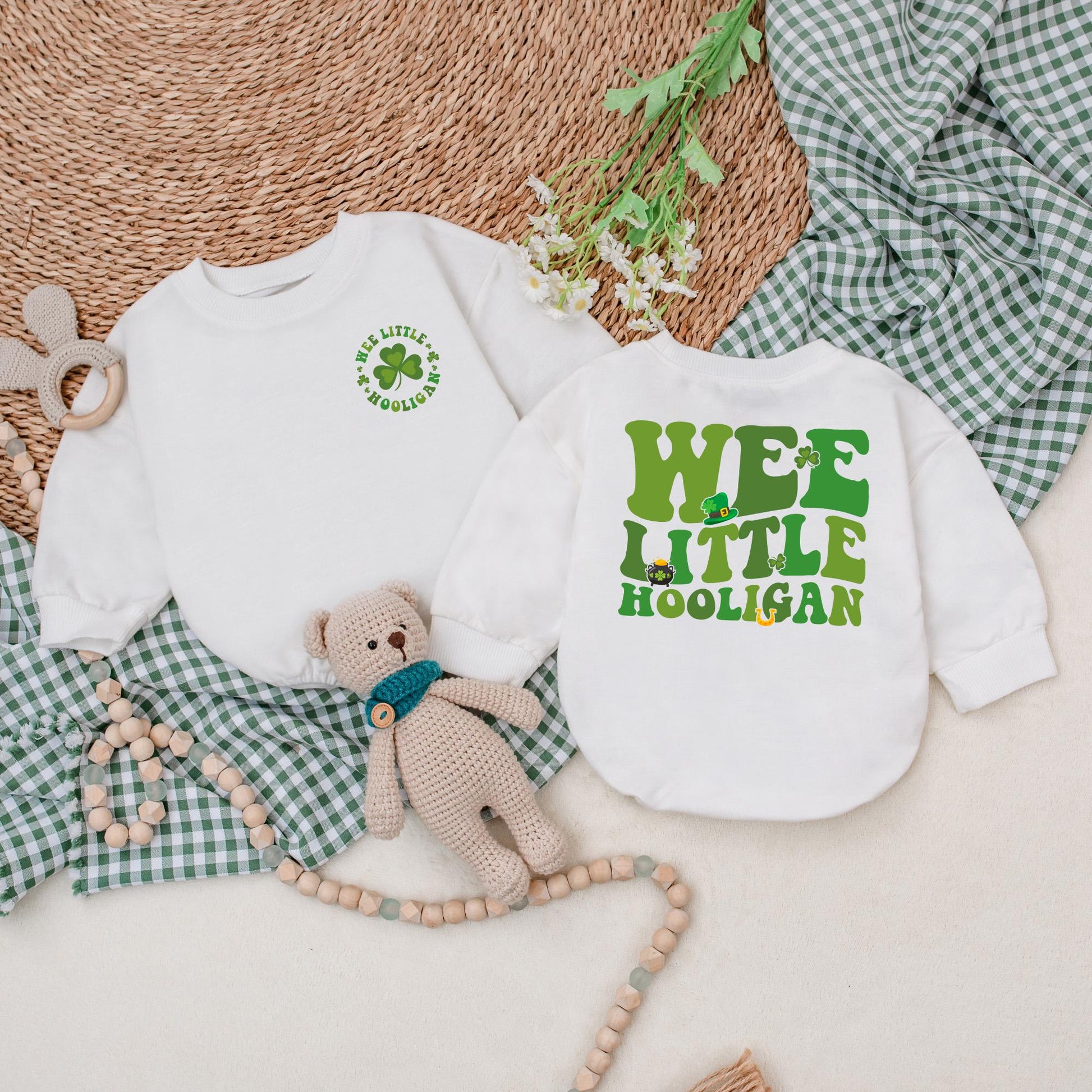 Wee Little Hooligan Baby Romper Green Clover Bodysuit St Patricks Day Outfit First St Patricks Day Gift