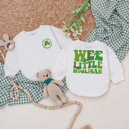 Wee Little Hooligan Baby Romper Green Clover Bodysuit St Patricks Day Outfit First St Patricks Day Gift