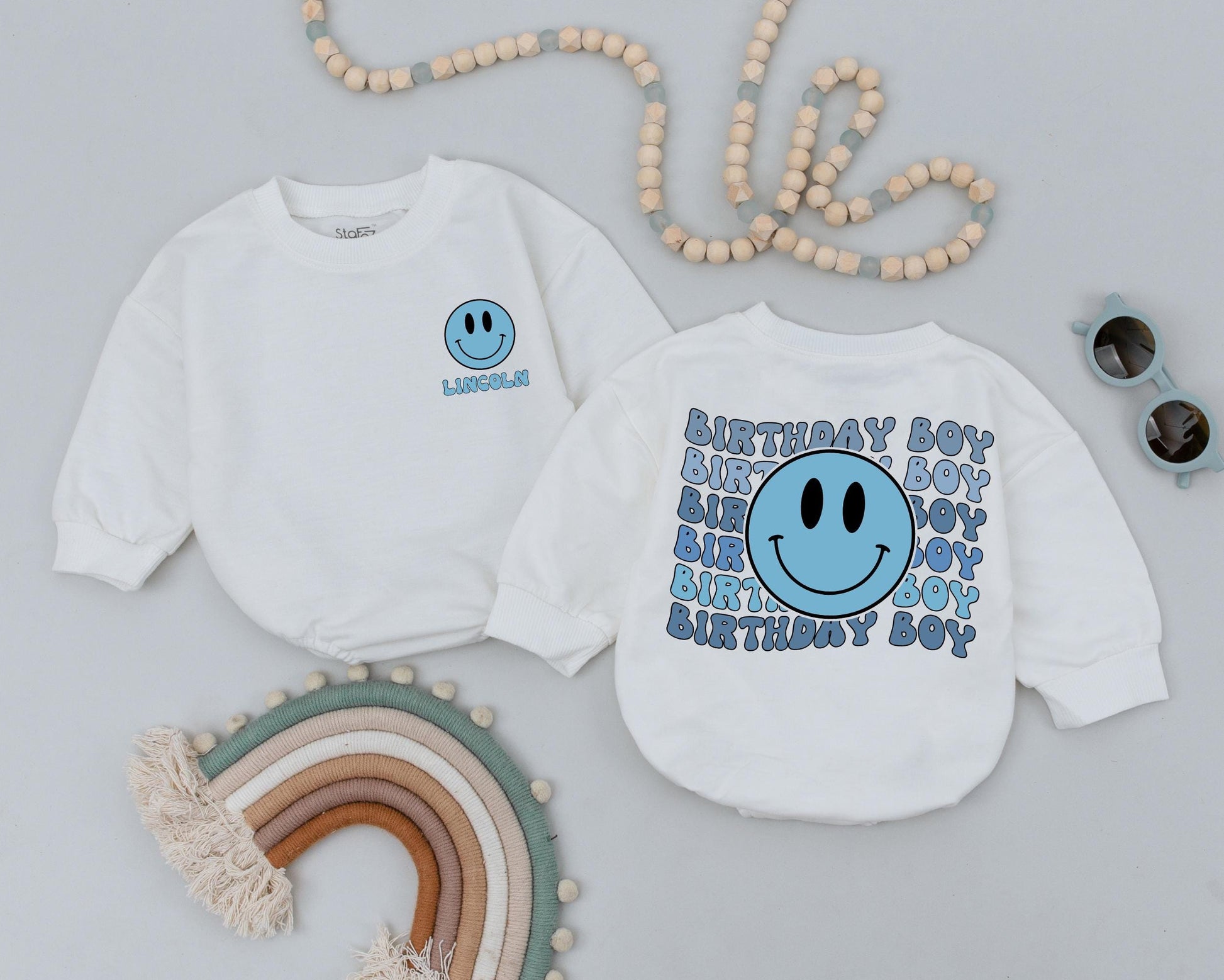 Personalized First Birthday Boy Romper Blue Checkered Outfit Newborn Bubble Baby Clothes Toddler 1st Bday Smash Cake Shower Gift Cute