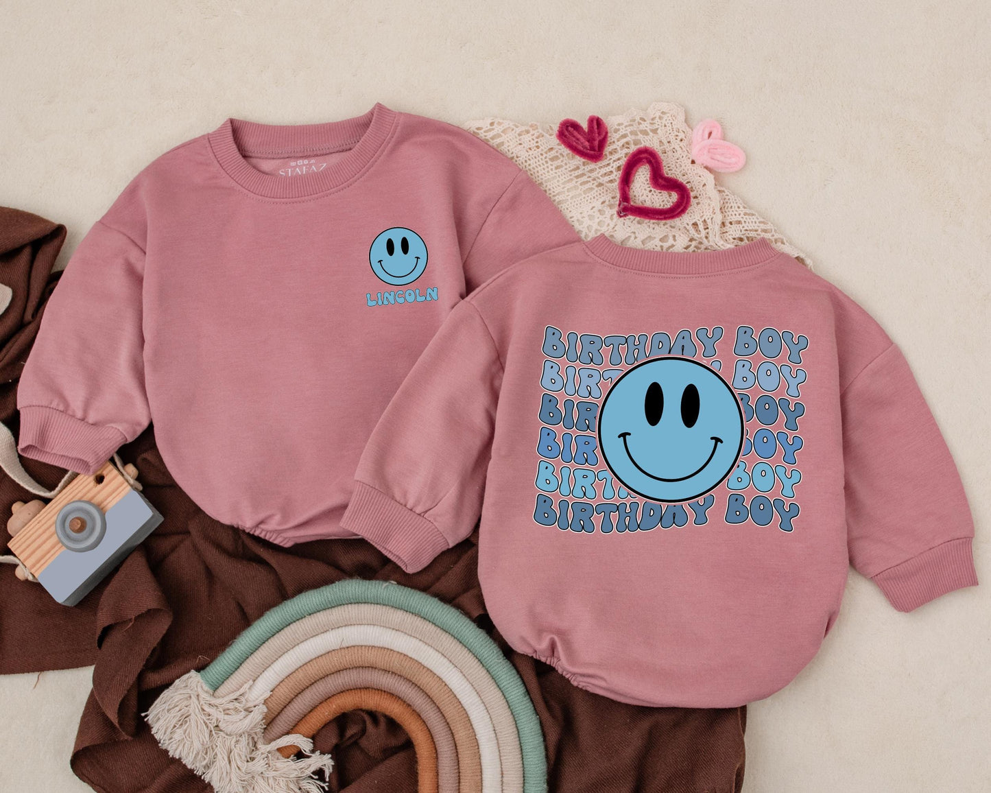 Personalized First Birthday Boy Romper Blue Checkered Outfit Newborn Bubble Baby Clothes Toddler 1st Bday Smash Cake Shower Gift Cute