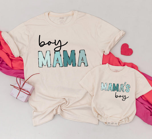 Boy Mama & Mama's Boy Matching Shirts Cute Mom and Son Outfits Baby Shower Gift Cotton Comfortable Modern Playful Mommy and Me Tees