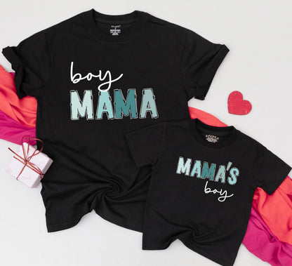 Boy Mama & Mama's Boy Matching Shirts Cute Mom and Son Outfits Baby Shower Gift Cotton Comfortable Modern Playful Mommy and Me Tees