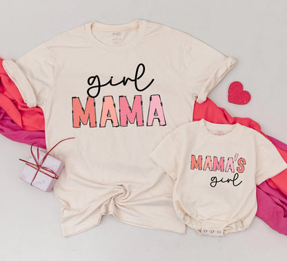 Girl Mama Mama's Girl Matching Family Shirts for Mom and Daughter Adorable Peach Coral Script Outline Baby Toddler Tee