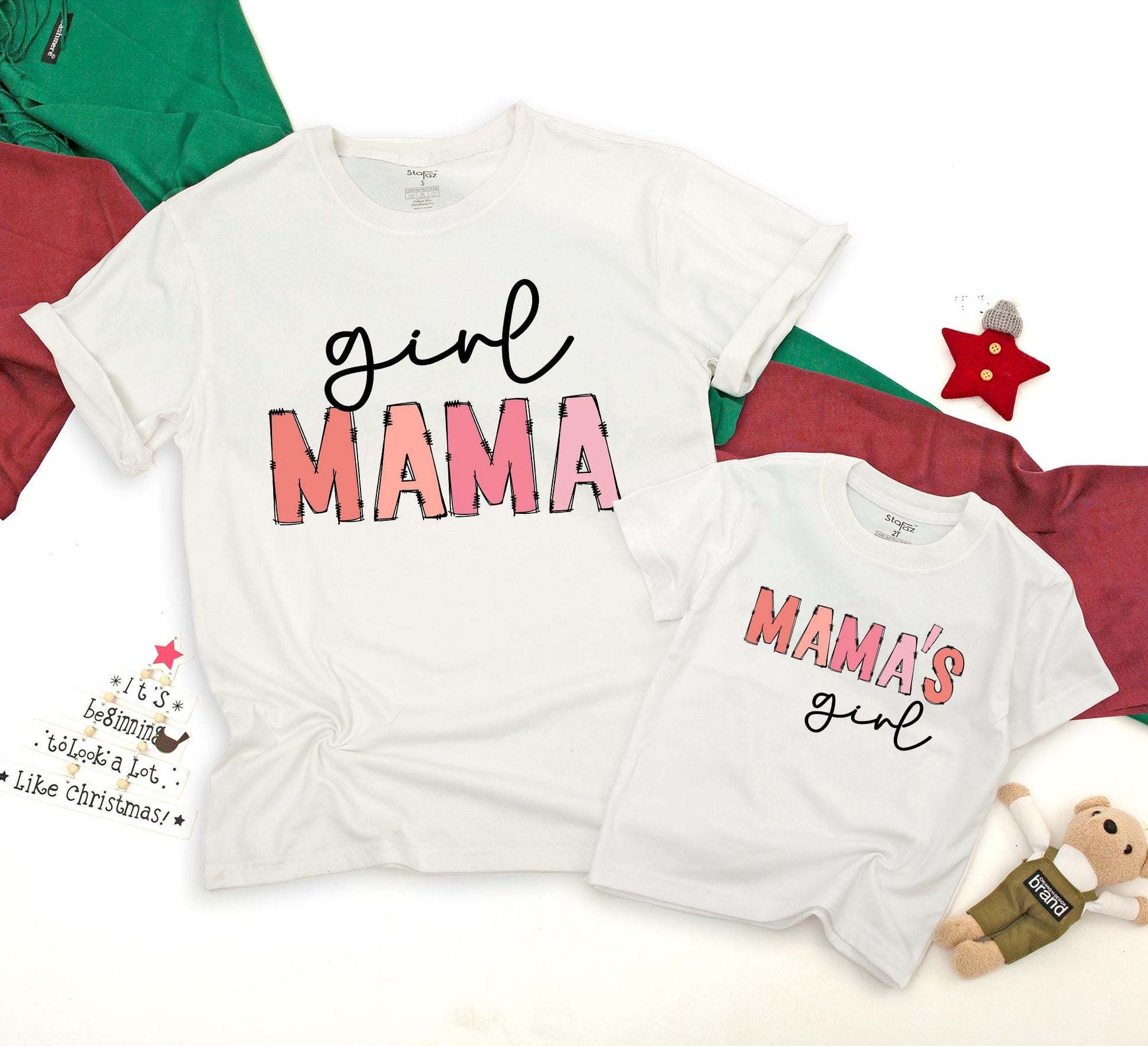 Girl Mama Mama's Girl Matching Family Shirts for Mom and Daughter Adorable Peach Coral Script Outline Baby Toddler Tee