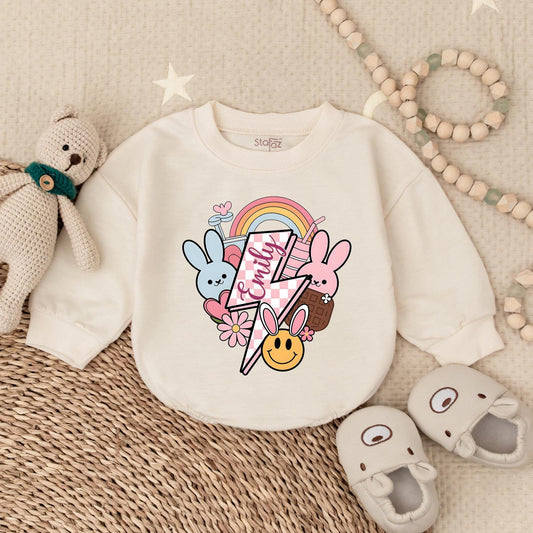 Custom Groovy Easter Bubble Romper for Baby Boys & Girls, Adorable Honey Bunny Newborn Bodysuit Outfit, Soft Comfortable Infant Clothes Gift