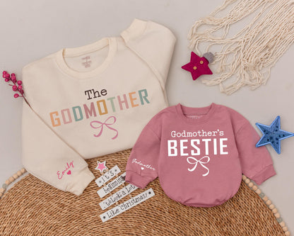 Auntie Godmother Bestie Sweatshirt Funny Godparent Gift for Aunt and Niece God Mama Sweater
