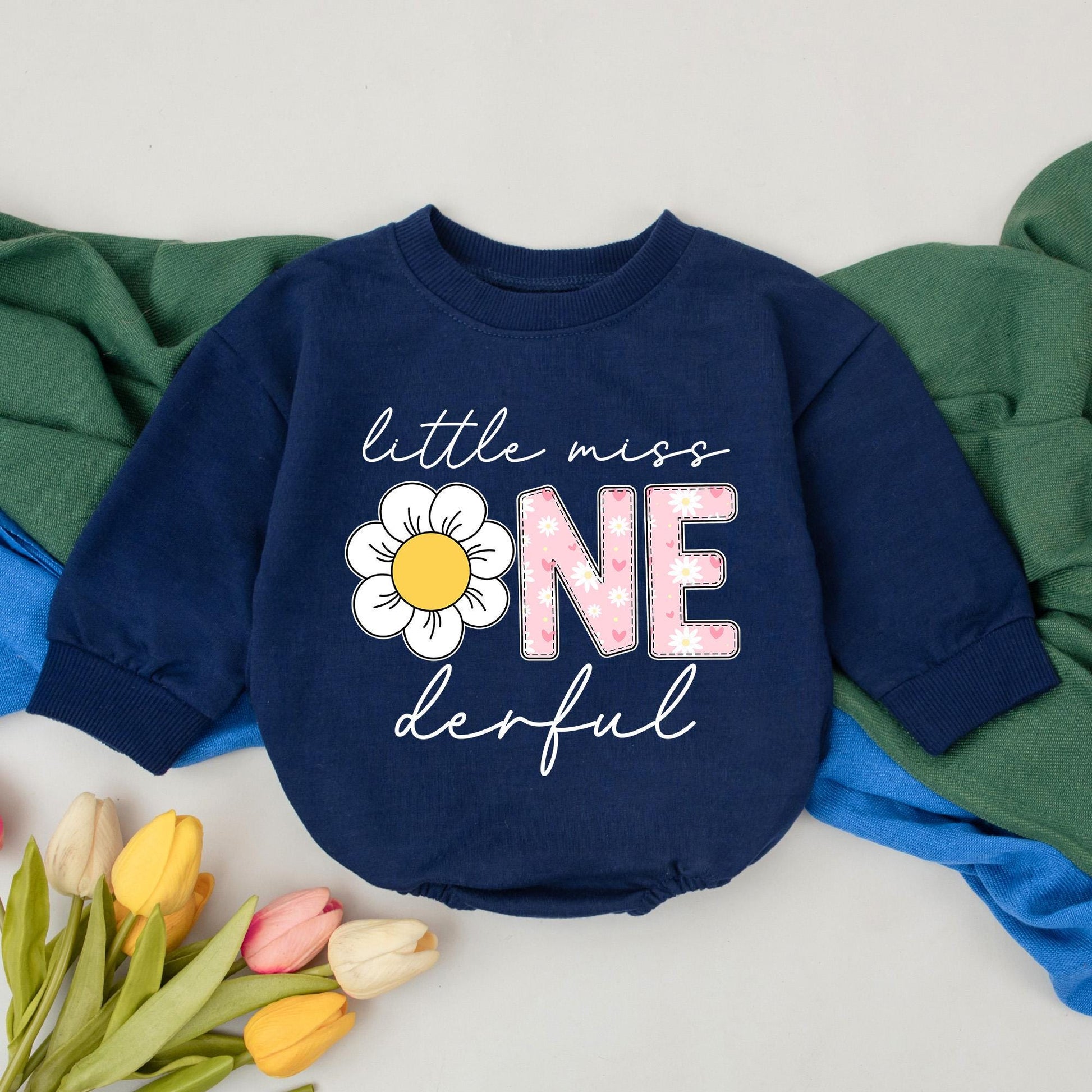 Personalized Little Miss ONEderful 1st Birthday Romper Baby Girl Daisy Flower Pink Floral Cake Smash Outfit Cheerful Design Gift