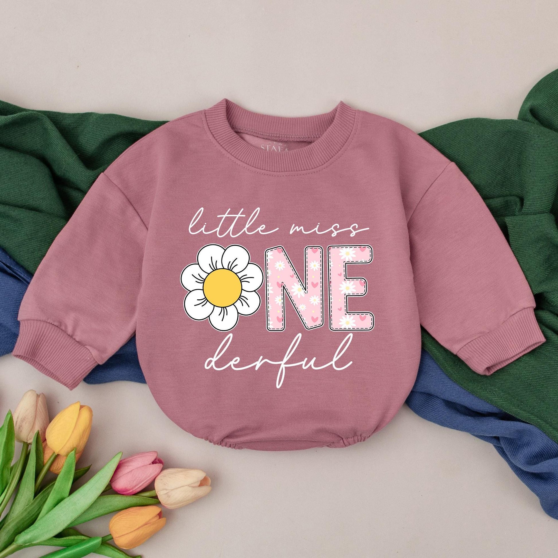 Personalized Little Miss ONEderful 1st Birthday Romper Baby Girl Daisy Flower Pink Floral Cake Smash Outfit Cheerful Design Gift