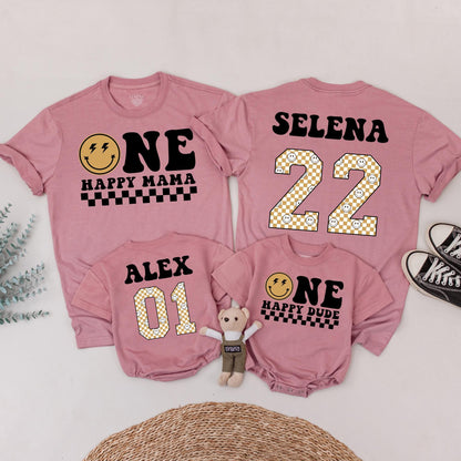 One Happy Dude Birthday Matching Family Shirts Retro Smiley Face, Vintage 1st Birthday Outfit, First Birthday, Fun Party, Black & Tan Design - 139 chars