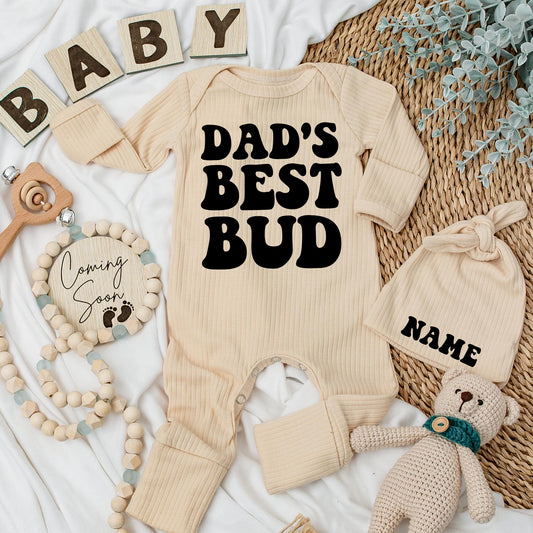 Dad's Best Bud Newborn Bodysuit Set Cute Baby Boy Announcement Gift Retro Baby Shower Outfit Soft Comfortable Cotton Adorable Infant Clothes