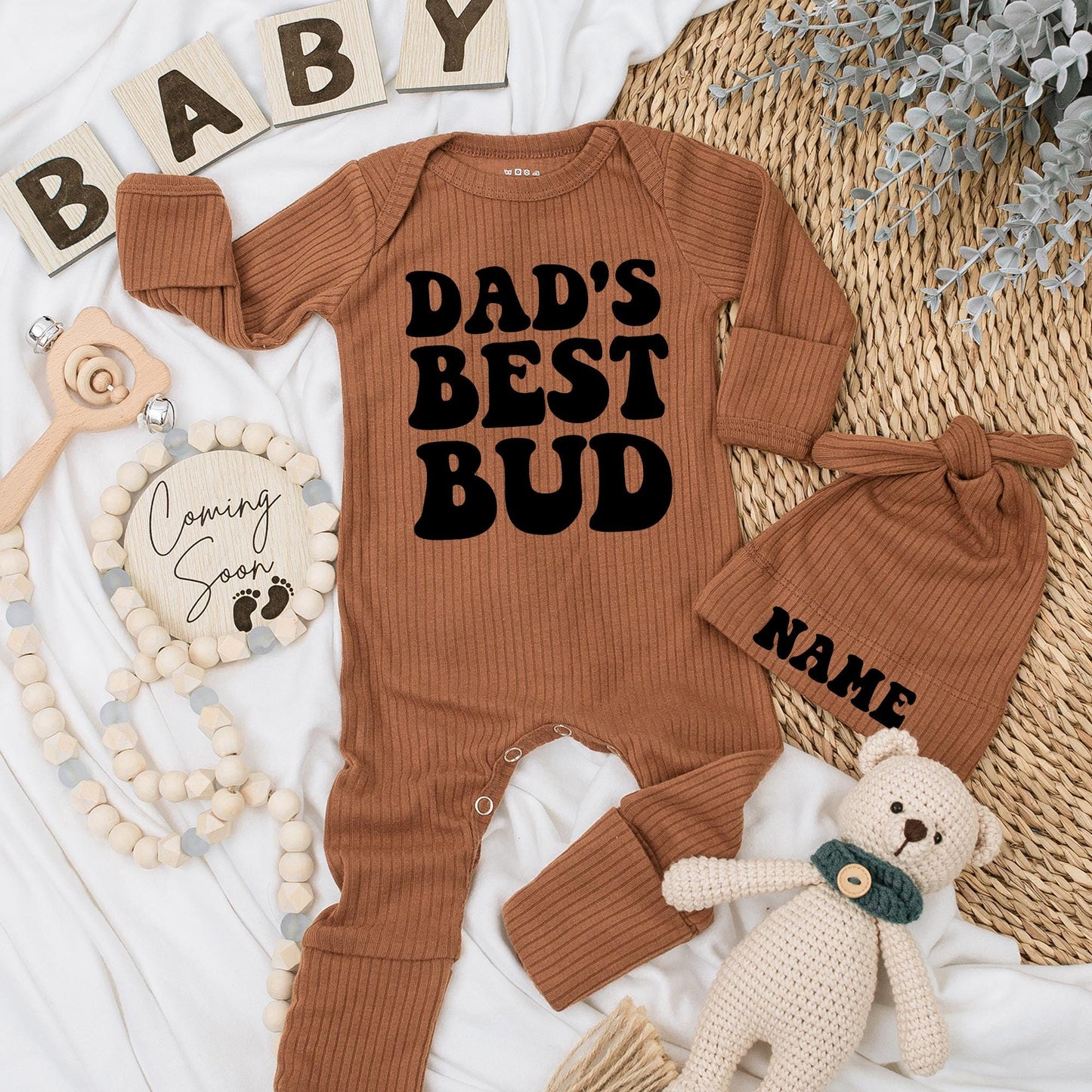 Dad's Best Bud Newborn Bodysuit Set Cute Baby Boy Announcement Gift Retro Baby Shower Outfit Soft Comfortable Cotton Adorable Infant Clothes