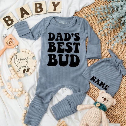 Dad's Best Bud Newborn Bodysuit Set Cute Baby Boy Announcement Gift Retro Baby Shower Outfit Soft Comfortable Cotton Adorable Infant Clothes