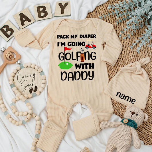 Baby Golf Bodysuit & Hat Set Pack My Diaper I'm Going Golfing Daddy Funny Infant Newborn Shower Gift