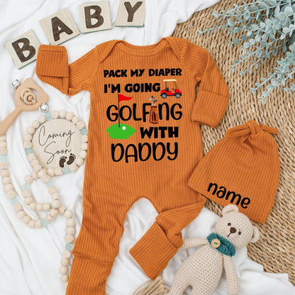 Baby Golf Bodysuit & Hat Set Pack My Diaper I'm Going Golfing Daddy Funny Infant Newborn Shower Gift