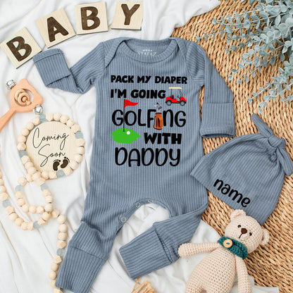 Baby Golf Bodysuit & Hat Set Pack My Diaper I'm Going Golfing Daddy Funny Infant Newborn Shower Gift