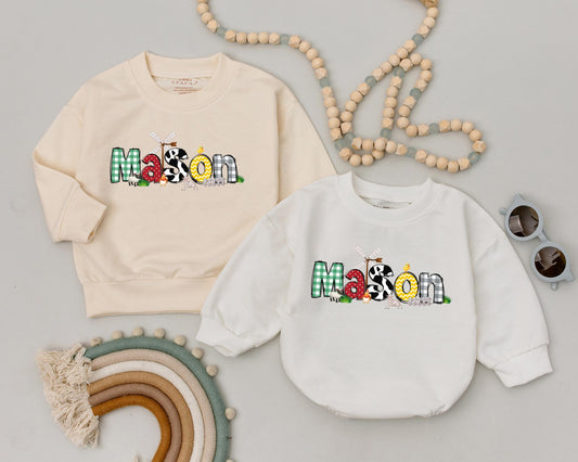 Custom Farm Birthday Romper, Retro Western 1st Birthday Outfit for Baby Girl, Cowgirl Cowboy Bodysuit, Farm Gift