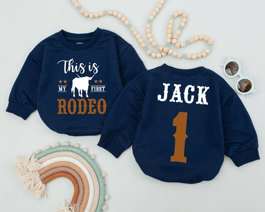 This Is My First Rodeo Cowgirl Bubble Romper Personalized Name Retro Western Baby Girl Bodysuit Birthday Cowboy Outfit