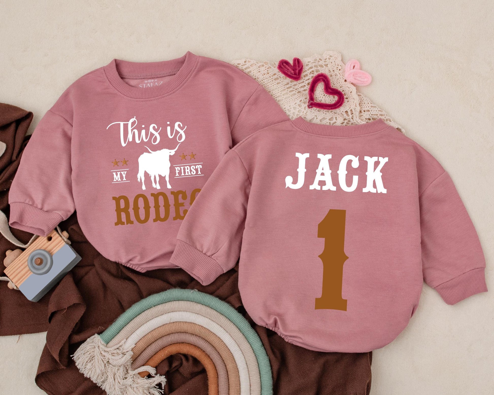 This Is My First Rodeo Cowgirl Bubble Romper Personalized Name Retro Western Baby Girl Bodysuit Birthday Cowboy Outfit