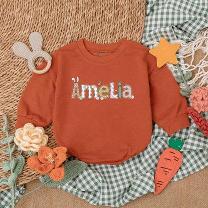 Personalized Easter Bunny Romper Baby Gift, Retro Easter Day Bodysuit, First Easter Outfit, Custom Name Bubble Romper, Baby Shower Gift (139 chars)