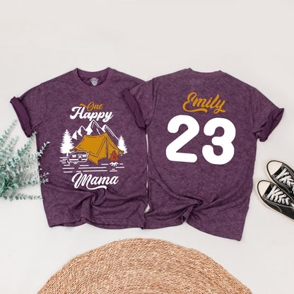 One Happy Camper First Birthday Shirt Matching Family Outfit Vintage Camping Party Theme Black Yellow Pine Tree Tent Cotton Tee