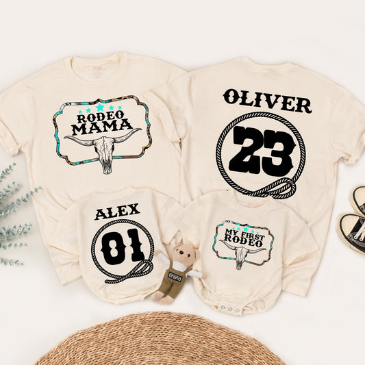 My First Rodeo Birthday Family Matching Shirts, Western Steer Skull 1st Birthday Party Outfit, Cowboy/Cowgirl Bday Tees