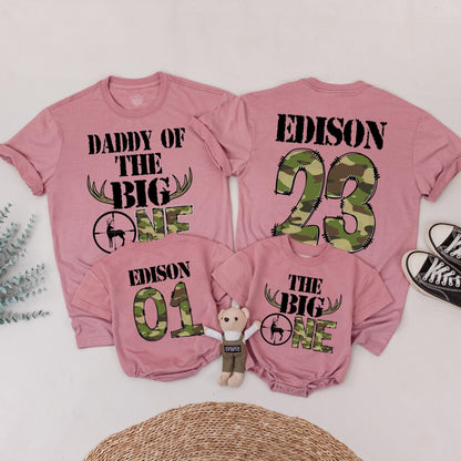 The Big One Birthday Hunting Shirt Personalized for Boys, Deer Antlers Camo Birthday Outfit, First Birthday, Daddy of the Big One, Wild One 1st Birthday