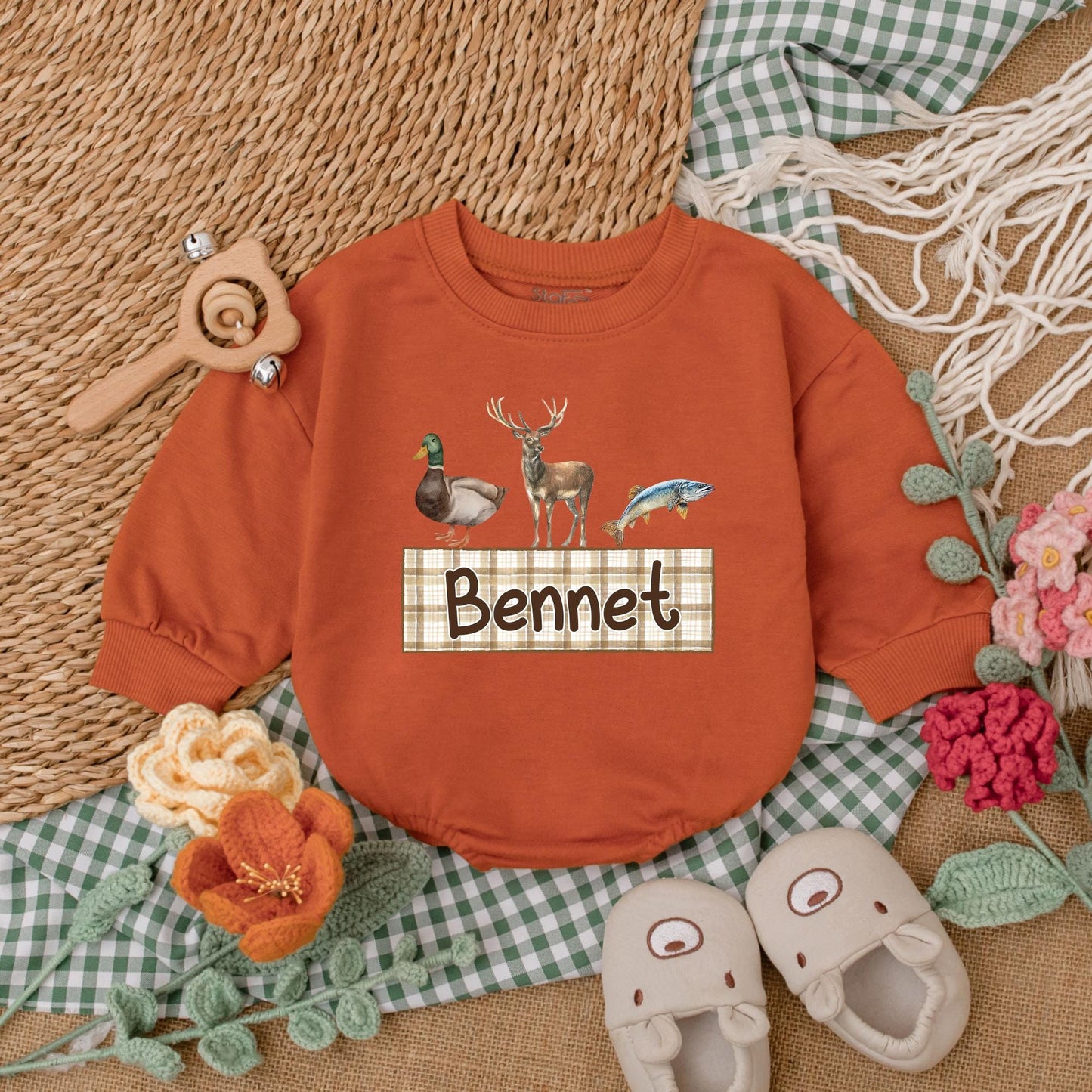 Personalized Mallard Duck Hunting Baby Romper Custom Name Cute Duck Deer Fish Baby Shower Gift for Boys Soft Cotton
