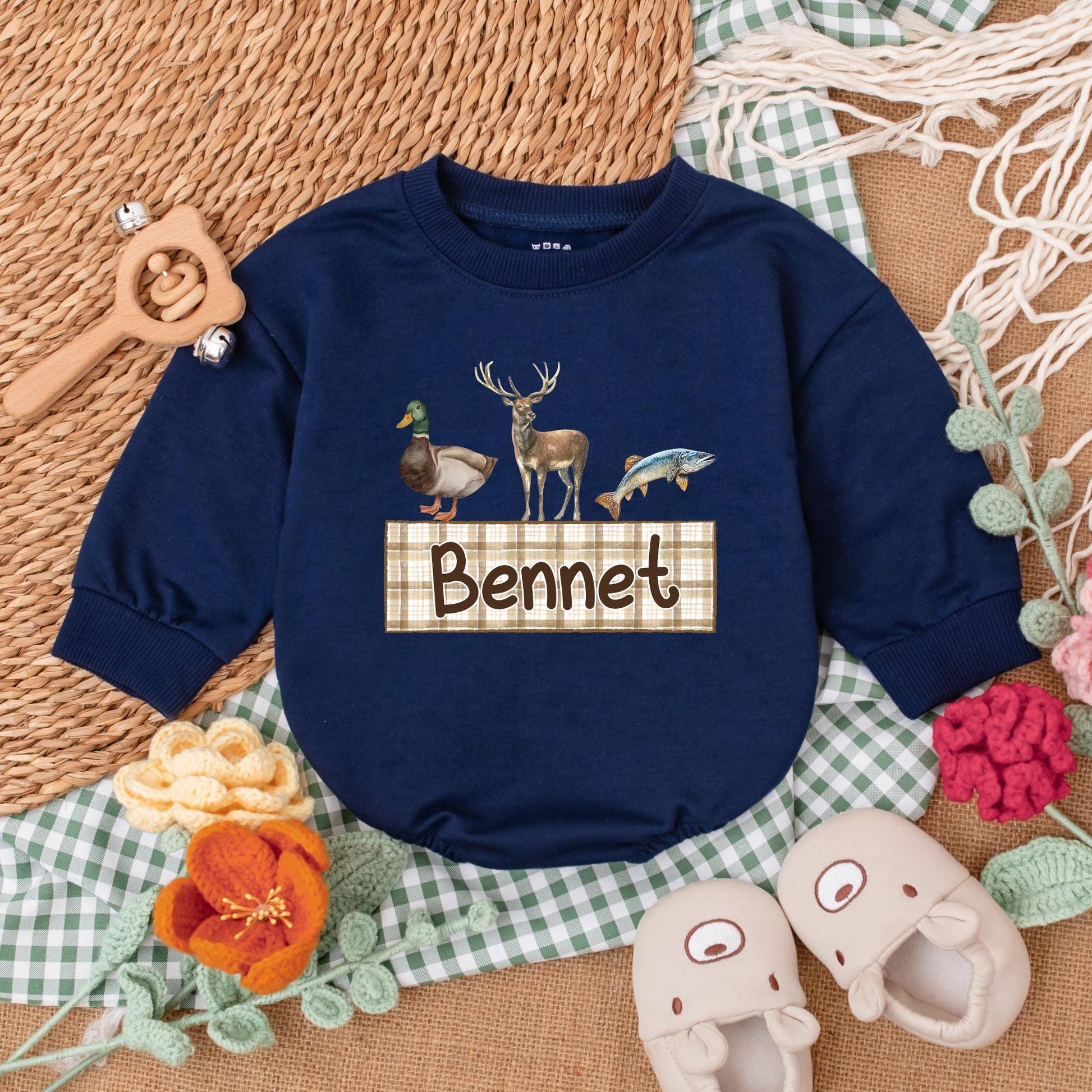 Personalized Mallard Duck Hunting Baby Boy Romper - Custom Name Duck Hunter Newborn Bodysuit Gift for Baby Shower