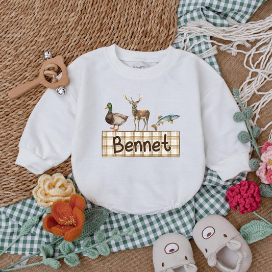 Personalized Mallard Duck Hunting Baby Boy Romper - Custom Name Duck Hunter Newborn Bodysuit Gift for Baby Shower
