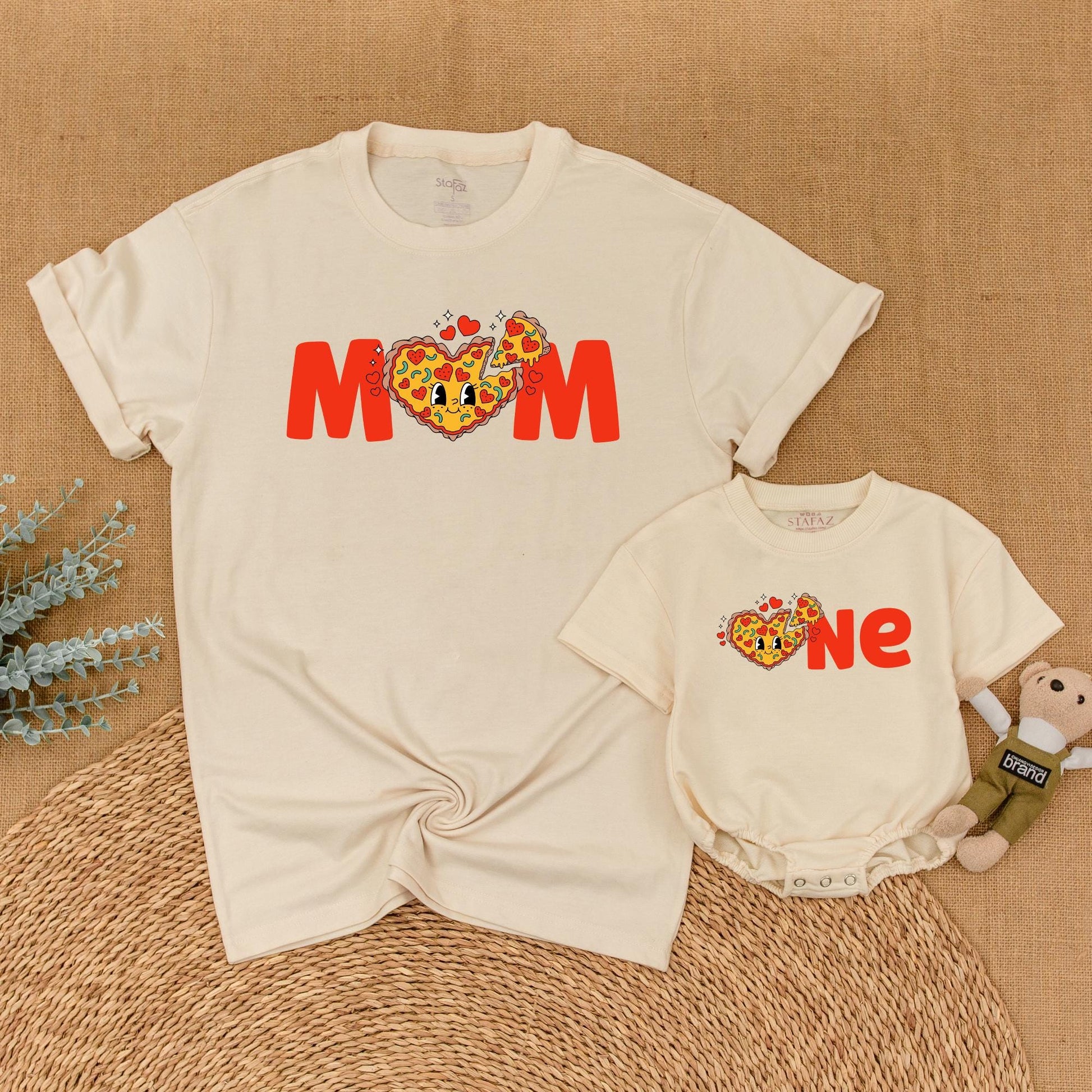 Pizza Birthday Family Matching Bubble Romper First Birthday Girl Outfit Cute Pizza Party Mommy and Me Clothes Cotton Comfortable Toddler