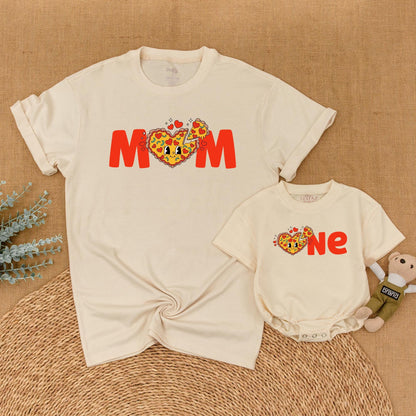 Pizza Birthday Family Matching Bubble Romper First Birthday Girl Outfit Cute Pizza Party Mommy and Me Clothes Cotton Comfortable Toddler