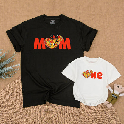 Pizza Birthday Family Matching Bubble Romper First Birthday Girl Outfit Cute Pizza Party Mommy and Me Clothes Cotton Comfortable Toddler