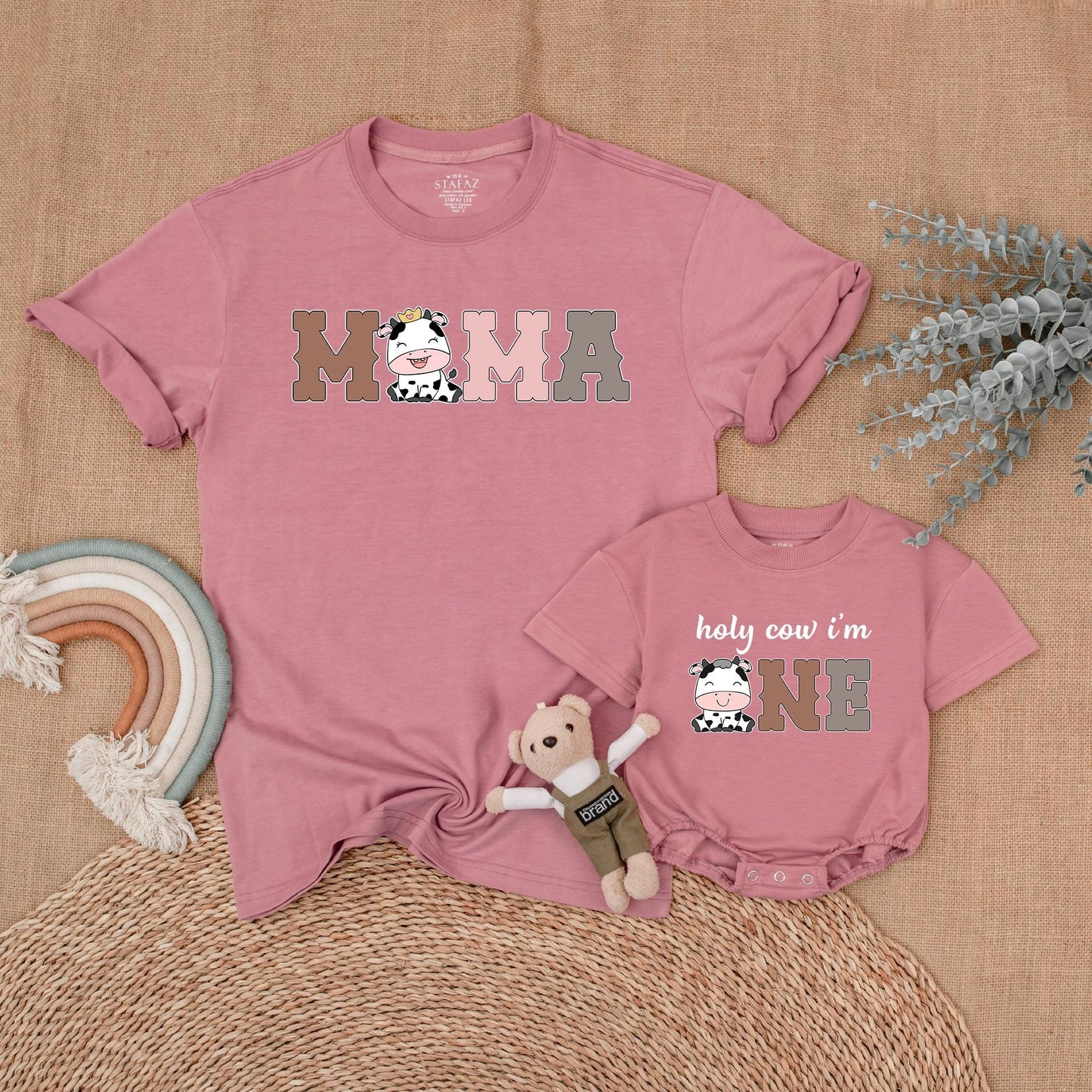 Cow Family Birthday Shirt Mommy and Me Matching Farm Western First Birthday Outfit Girl