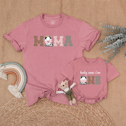 Cow Family Birthday Shirt Mommy and Me Matching Farm Western First Birthday Outfit Girl