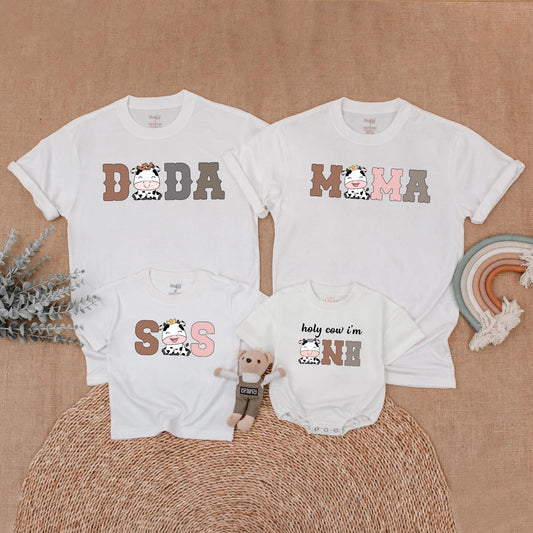 Cow Family Birthday Shirt Mommy and Me Matching Farm Western First Birthday Outfit Girl