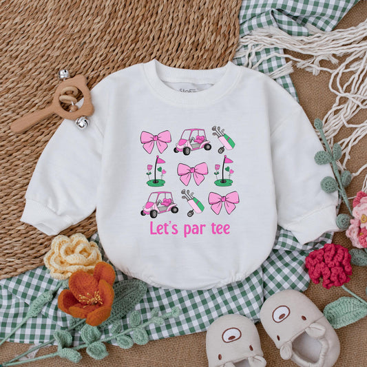 Pink Let's Par Tee Baby Romper Cute Golfing Bodysuit Daddy's Buddy Newborn Bubble Outfit
