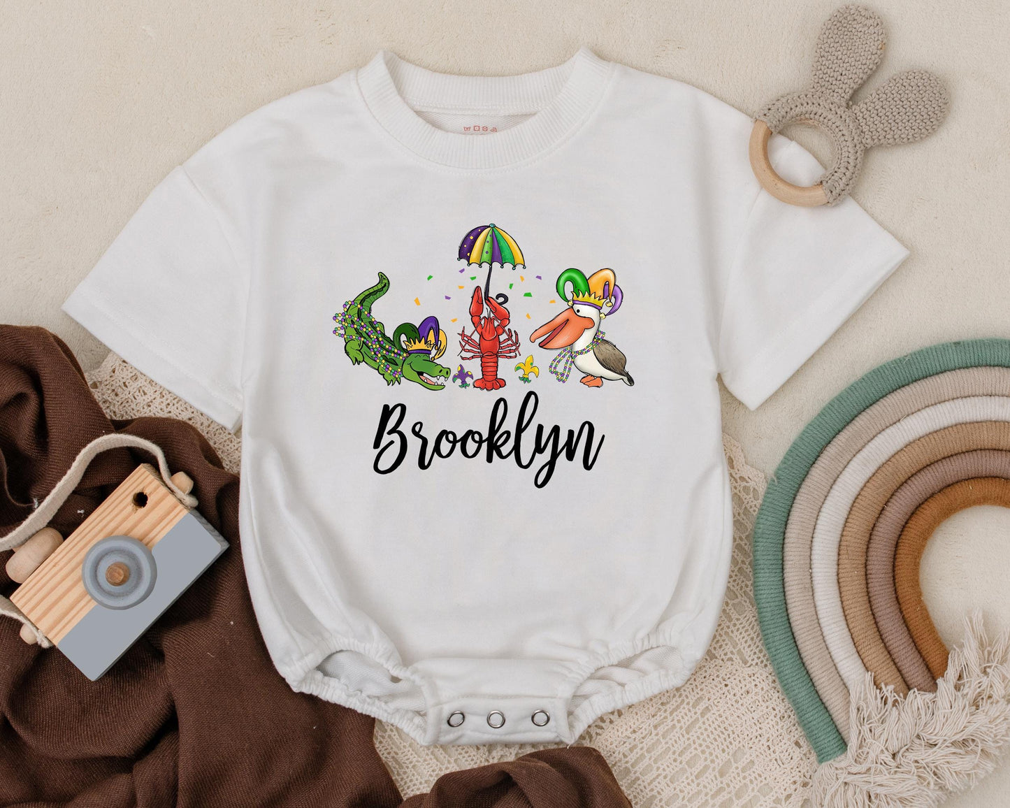 Customizable Mardi Gras Baby Romper Cute Sweatshirt Unisex Baby Clothes Baby Shower Gift Newborn Outfit