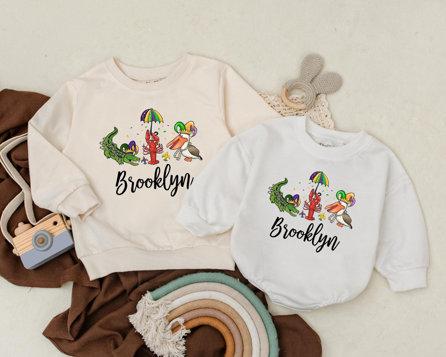 Customizable Mardi Gras Baby Romper Cute Sweatshirt Unisex Baby Clothes Baby Shower Gift Newborn Outfit