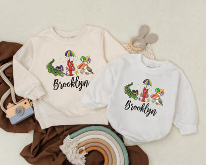 Customizable Mardi Gras Baby Romper Cute Sweatshirt Unisex Baby Clothes Baby Shower Gift Newborn Outfit