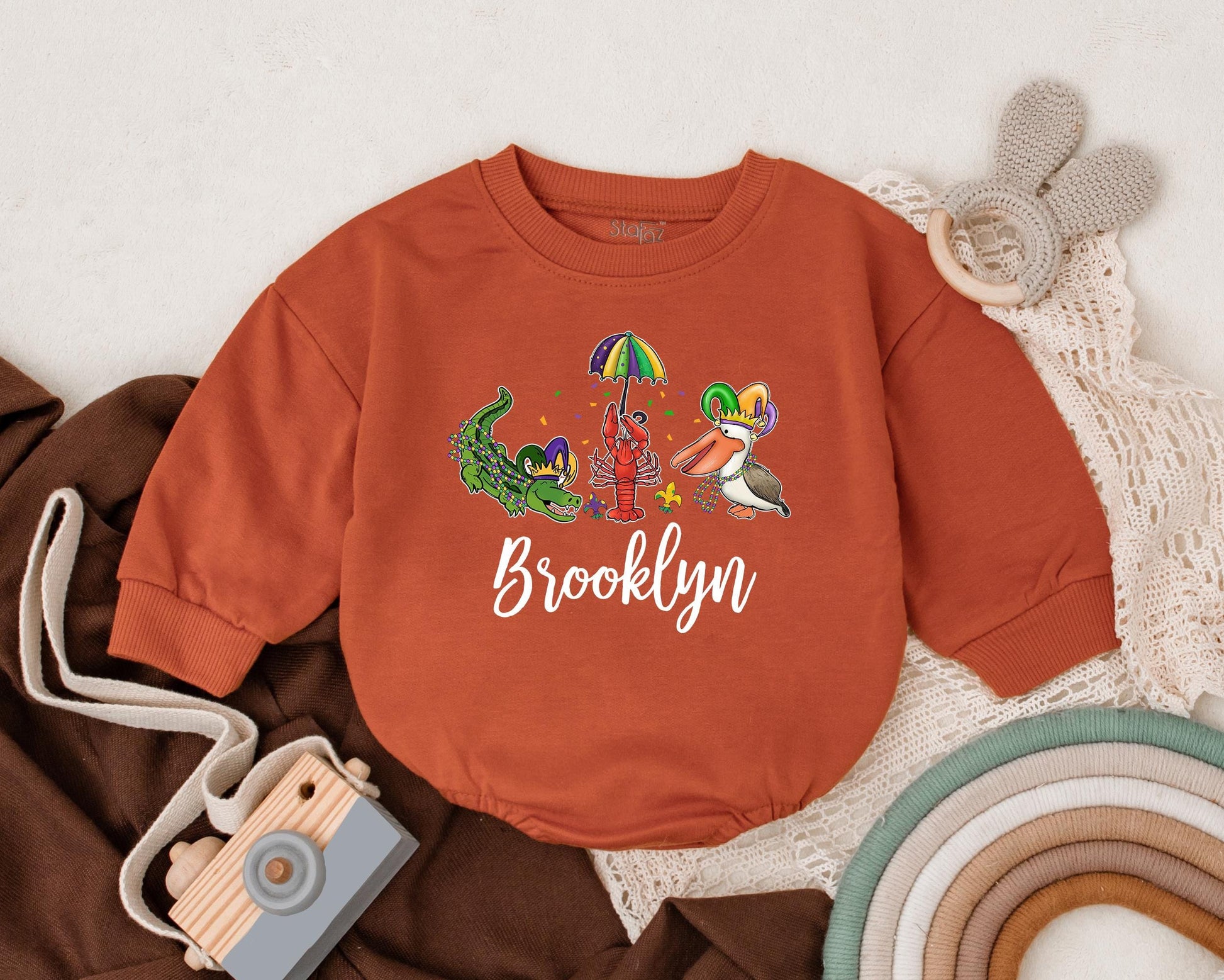 Customizable Mardi Gras Baby Romper Cute Sweatshirt Unisex Baby Clothes Baby Shower Gift Newborn Outfit