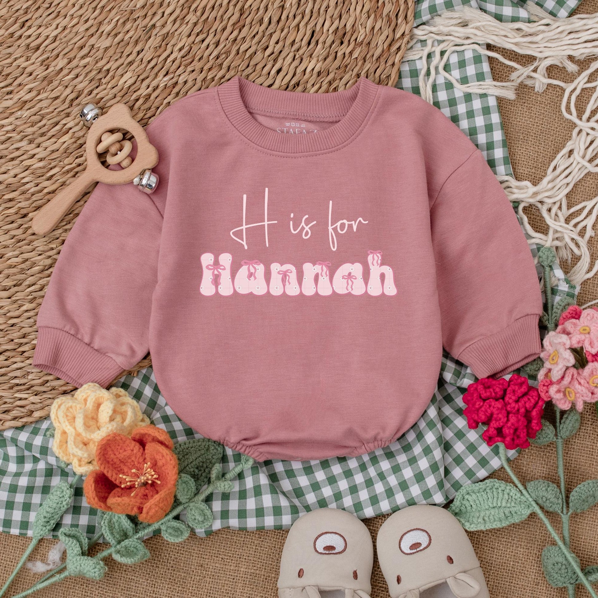 Personalized Pink Bow Baby Girl Romper Custom Name Outfit with Adorable Bow Newborn Clothes Cute Girly Design