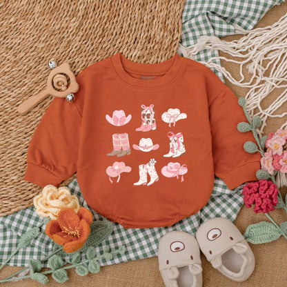 Adorable Western Cowgirl Boots Baby Romper Bubble Bodysuit Outfit for Girls Newborn Rodeo Baby Shower Gift Country Style Clothes