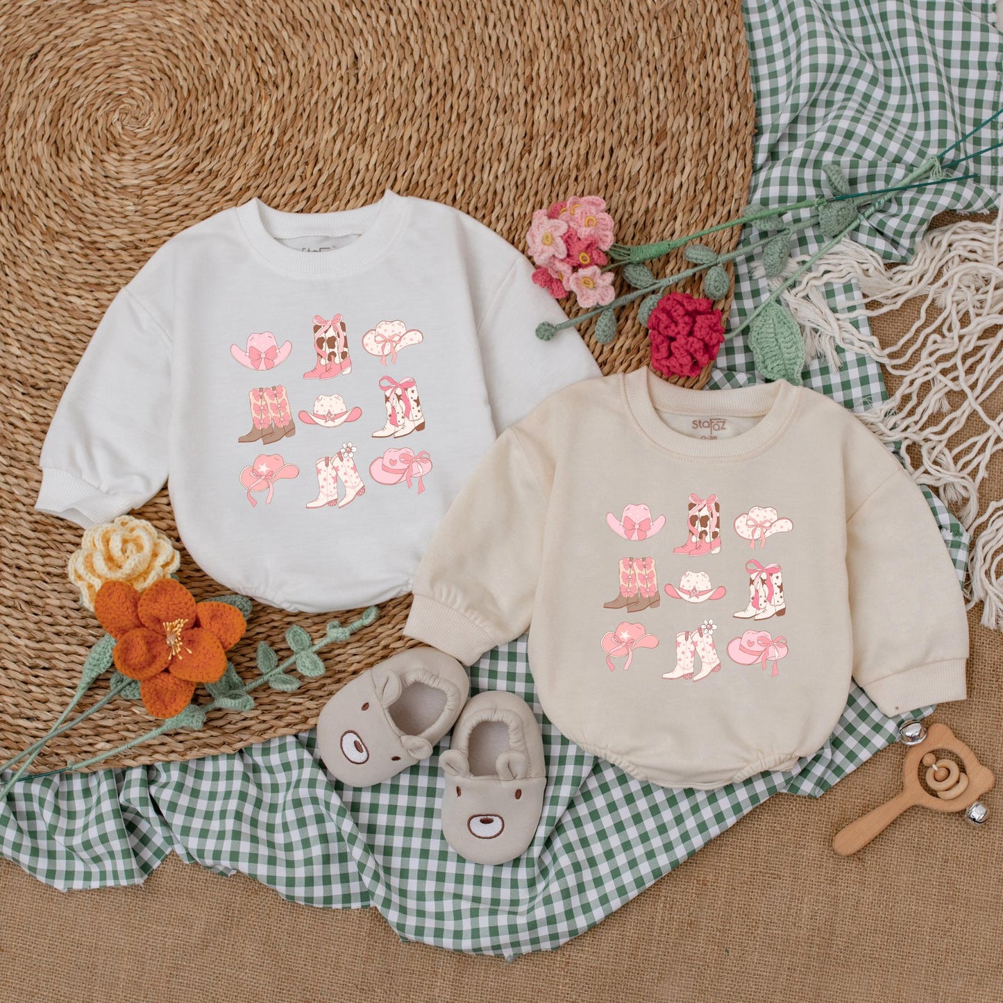 Adorable Western Cowgirl Boots Baby Romper Bubble Bodysuit Outfit for Girls Newborn Rodeo Baby Shower Gift Country Style Clothes