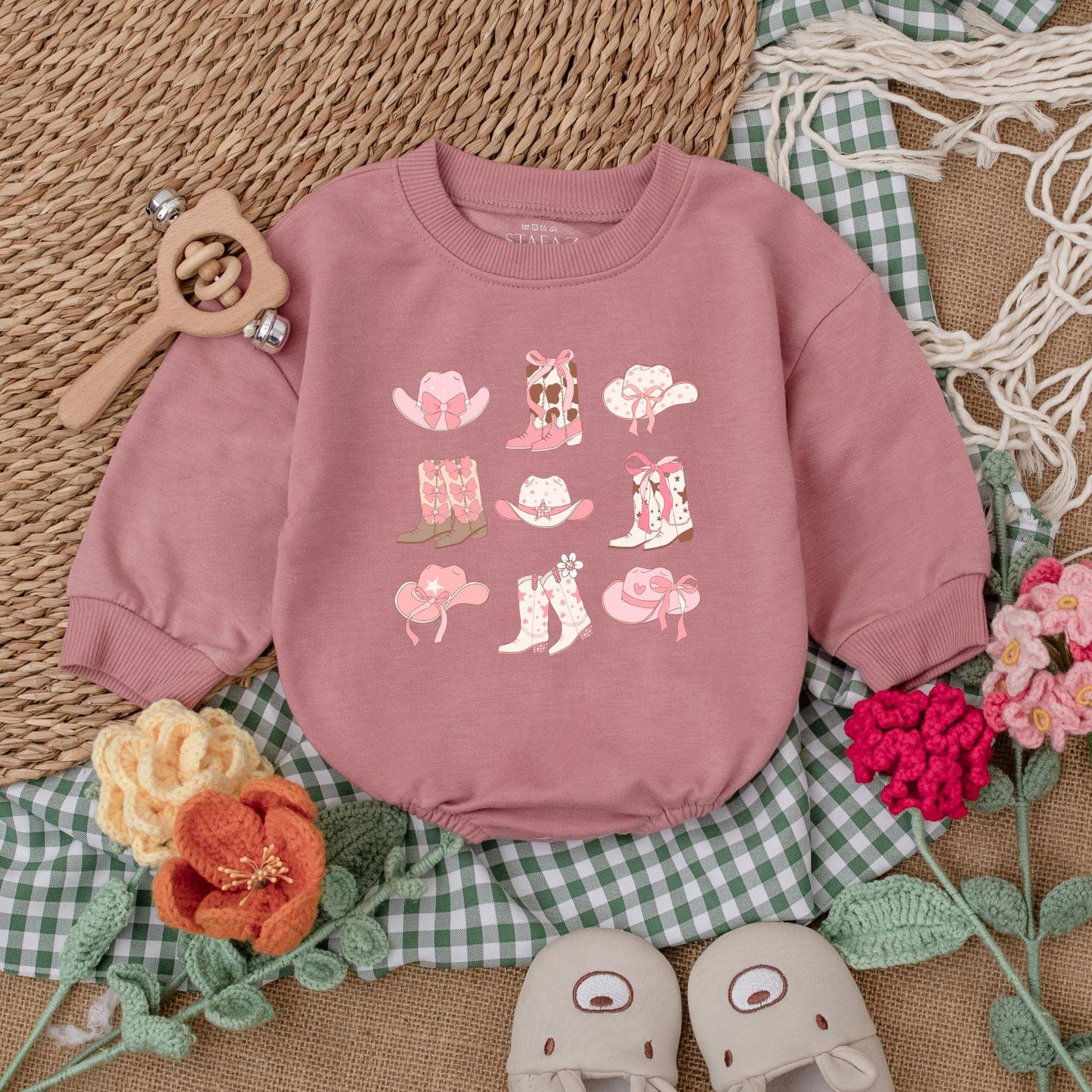 Adorable Western Cowgirl Boots Baby Romper Bubble Bodysuit Outfit for Girls Newborn Rodeo Baby Shower Gift Country Style Clothes